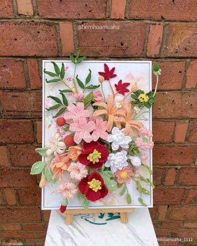 Mẫu tranh hoa bằng len